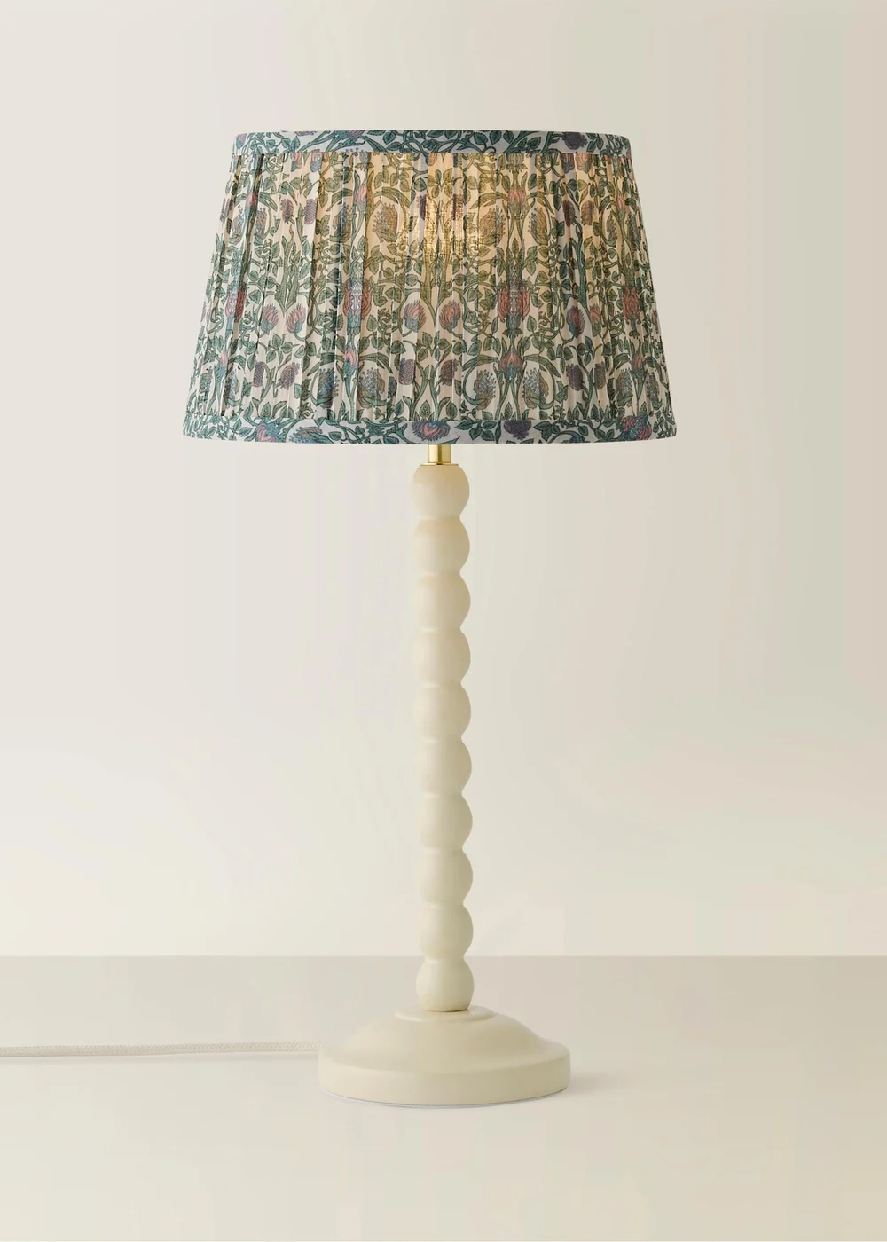 ValueLights Bobble Cream Table Lamp with Floral Pleated Shade - One Size Image 3
