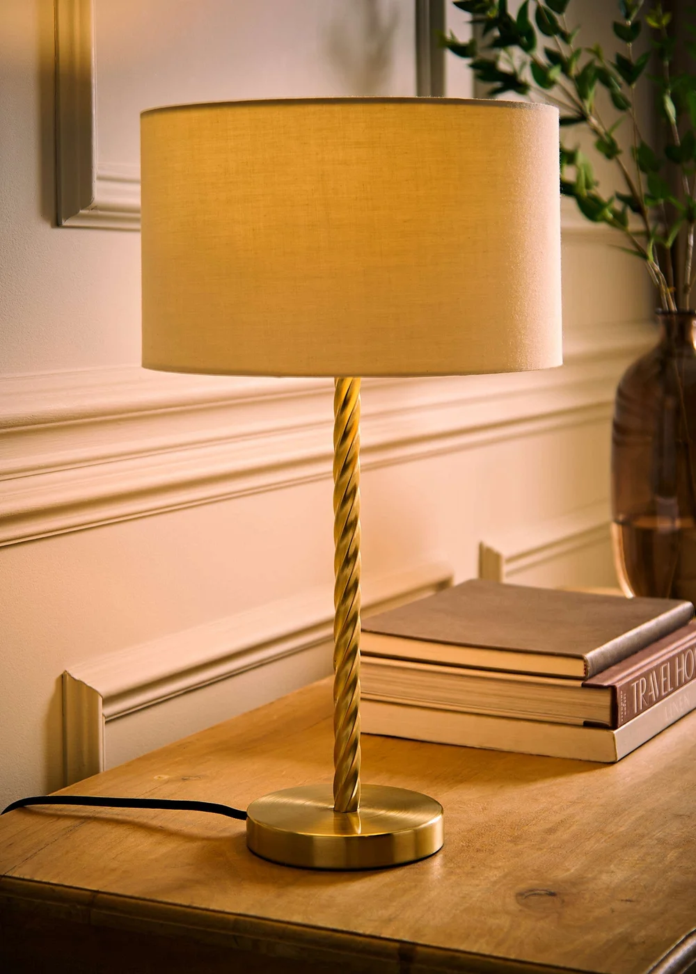 ValueLights Maura Twist Brushed Gold Table Lamp with Natural Shade - One Size Image 2