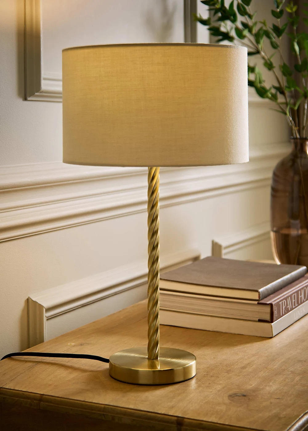 ValueLights Maura Twist Brushed Gold Table Lamp with Natural Shade - One Size Image 1