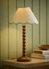 ValueLights Bobble Walnut Table Lamp with Green Trim Scallop Shade - One Size Image 5