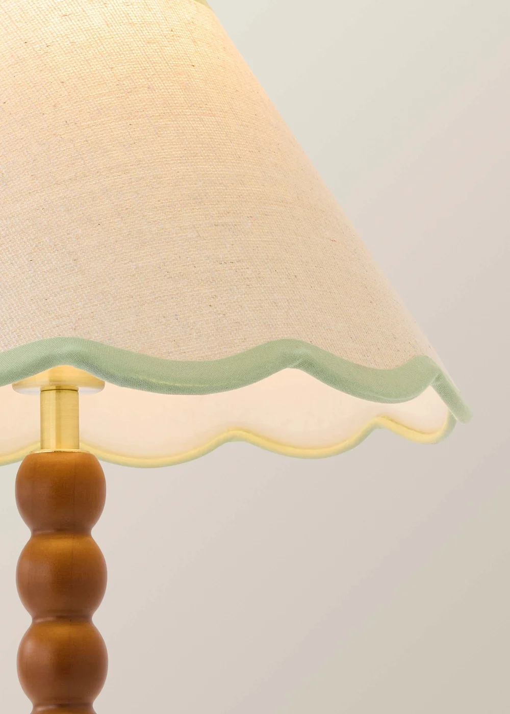 ValueLights Bobble Walnut Table Lamp with Green Trim Scallop Shade - One Size Image 3