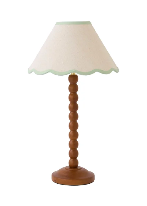 ValueLights Bobble Walnut Table Lamp with Green Trim Scallop Shade - One Size Image 4