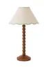 ValueLights Bobble Walnut Table Lamp with Green Trim Scallop Shade - One Size Image 4