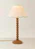 ValueLights Bobble Walnut Table Lamp with Green Trim Scallop Shade - One Size Image 2
