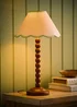 ValueLights Bobble Walnut Table Lamp with Green Trim Scallop Shade - One Size Image 1