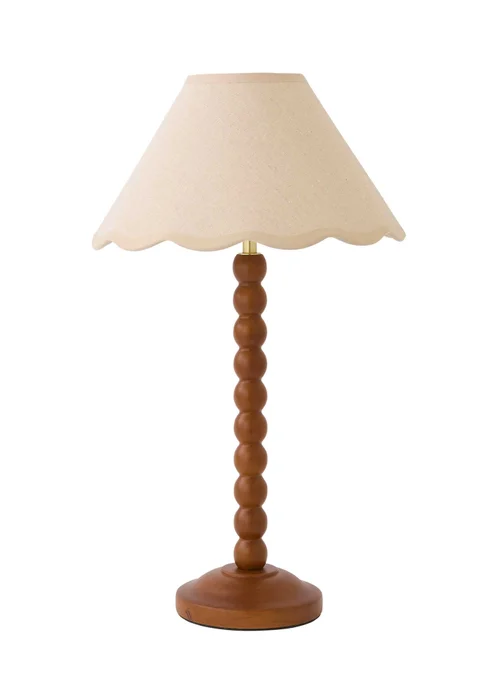 ValueLights Bobble Walnut Table Lamp with Natural Trim Scallop Shade - One Size Image 4