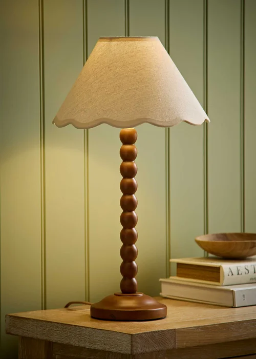 ValueLights Bobble Walnut Table Lamp with Natural Trim Scallop Shade - One Size Image 5