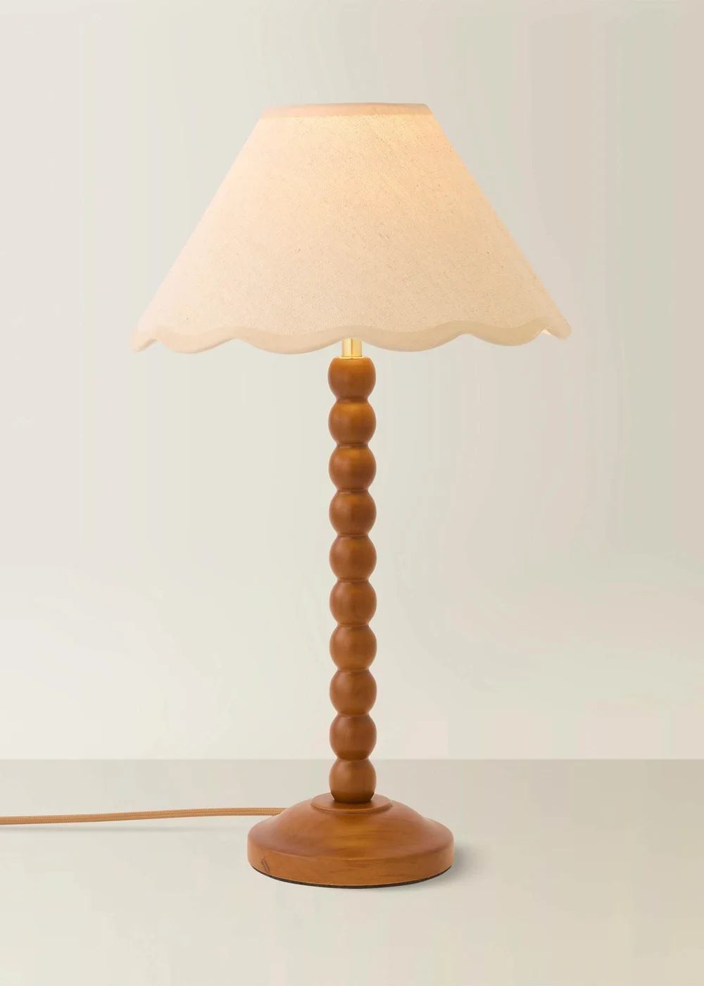 ValueLights Bobble Walnut Table Lamp with Natural Trim Scallop Shade - One Size Image 2
