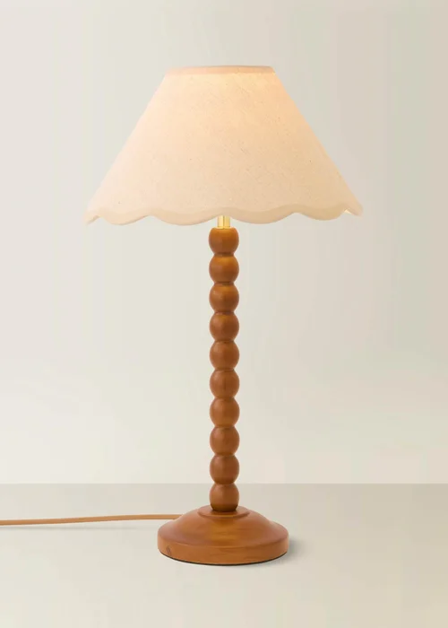 ValueLights Bobble Walnut Table Lamp with Natural Trim Scallop Shade - One Size Image 2