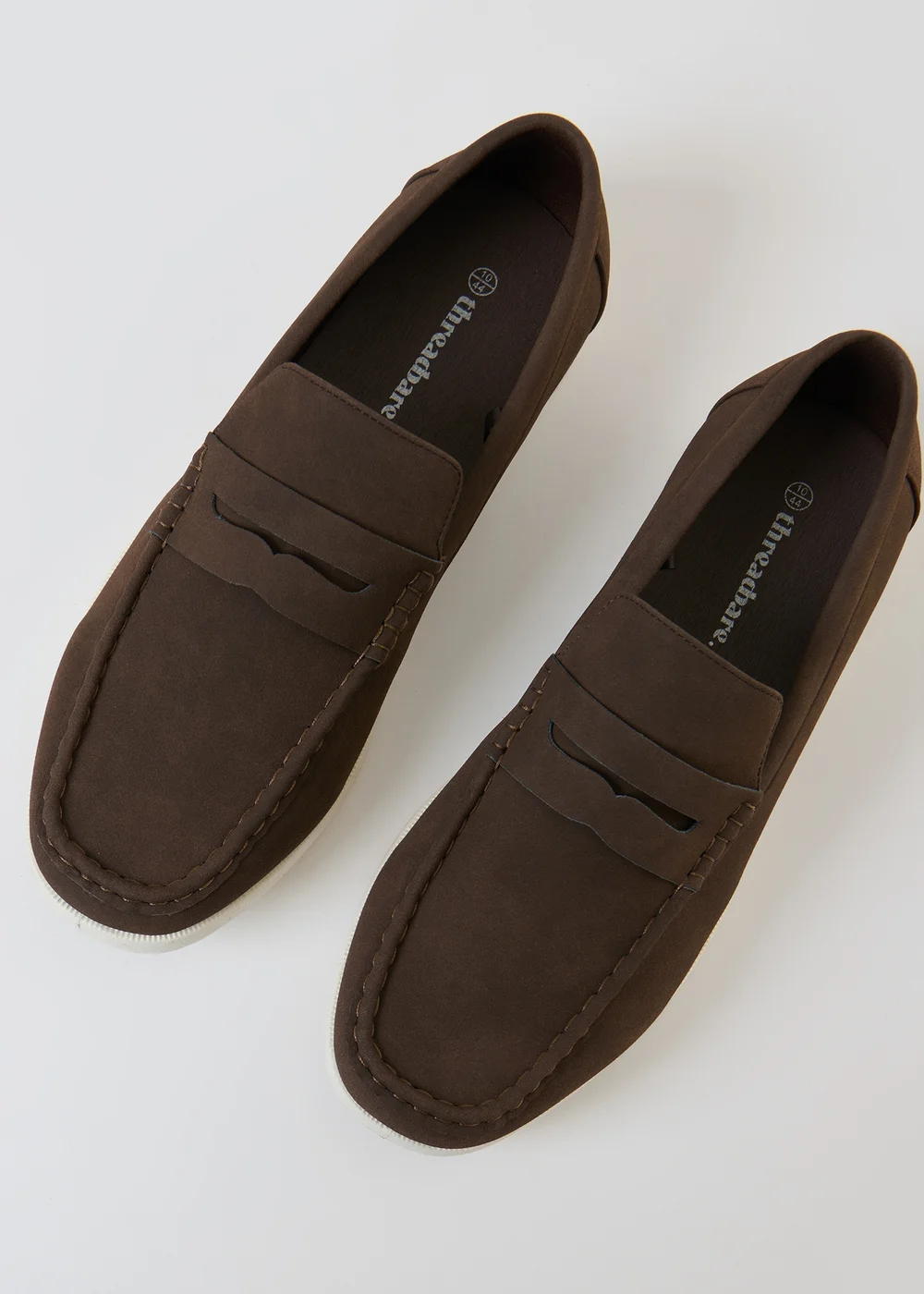 Threadbare Chocolate Faux Suede Penny Loafers - 7 Image 3
