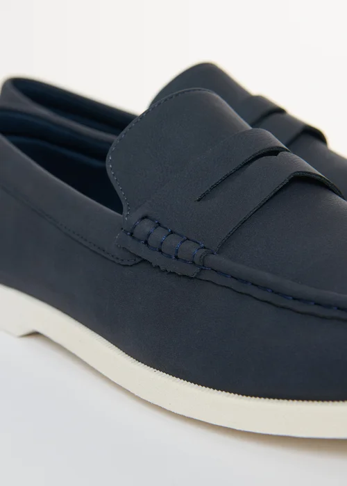Threadbare Navy Faux Suede Penny Loafers - 9 Image 4
