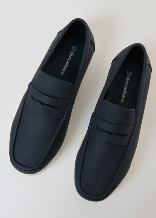 Threadbare Navy Faux Suede Penny Loafers - 9 Image 3