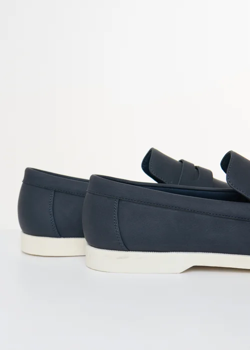 Threadbare Navy Faux Suede Penny Loafers - 9 Image 2