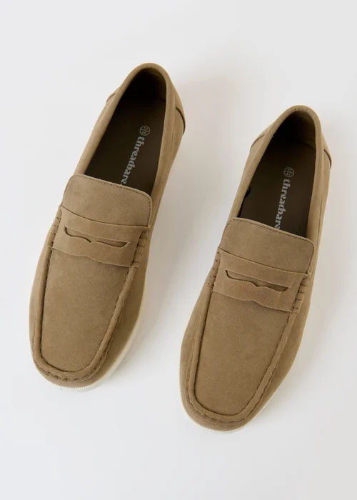 Threadbare Beige Faux Suede Penny Loafers - 7 Image 3
