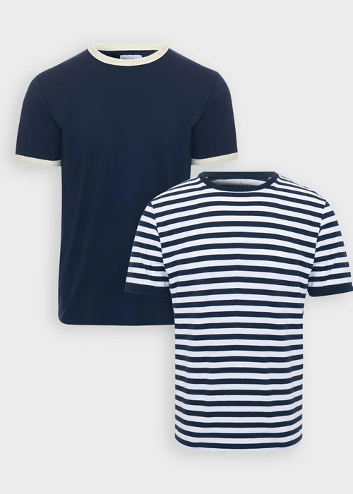 Threadbare Navy 2-Pack Cotton Ringer T-Shirts - M Image 1
