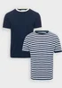 Threadbare Navy 2-Pack Cotton Ringer T-Shirts - M Image 1