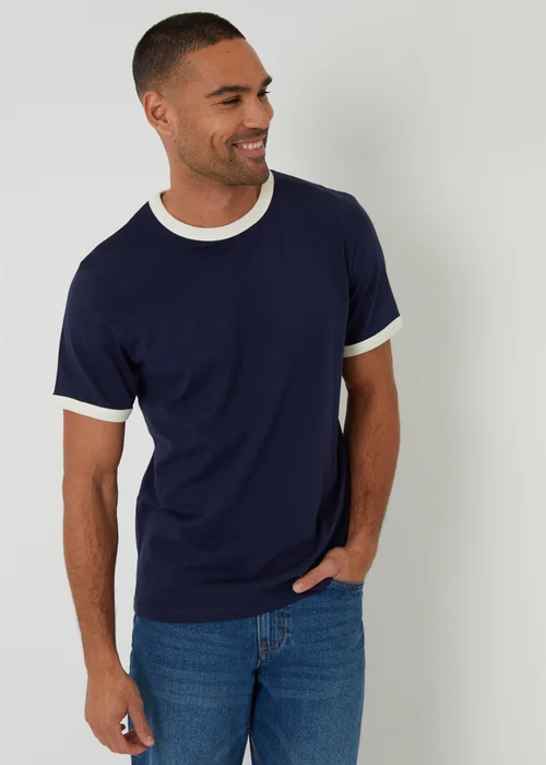 Threadbare Navy 2-Pack Cotton Ringer T-Shirts - M Image 2