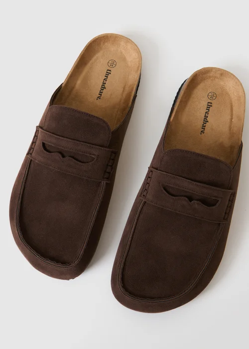 Threadbare Brown Faux Suede Penny Loafer Sandals - 10 Image 3