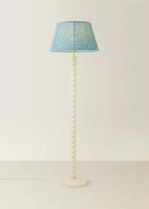 ValueLights Bobble Cream Floor Lamp with Blue Leaf Pleated Shade - One Size Image 3