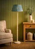 ValueLights Bobble Cream Floor Lamp with Blue Leaf Pleated Shade - One Size Image 2