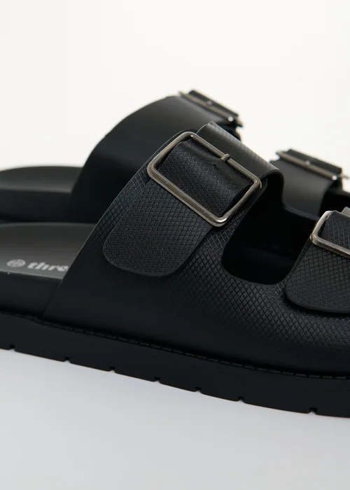 Threadbare Black Faux Leather Buckle Strap Sandals - 9 Image 4