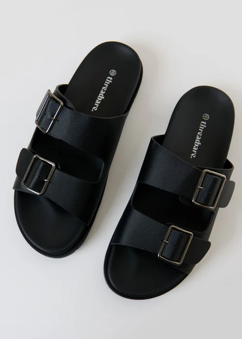 Threadbare Black Faux Leather Buckle Strap Sandals - 9 Image 3
