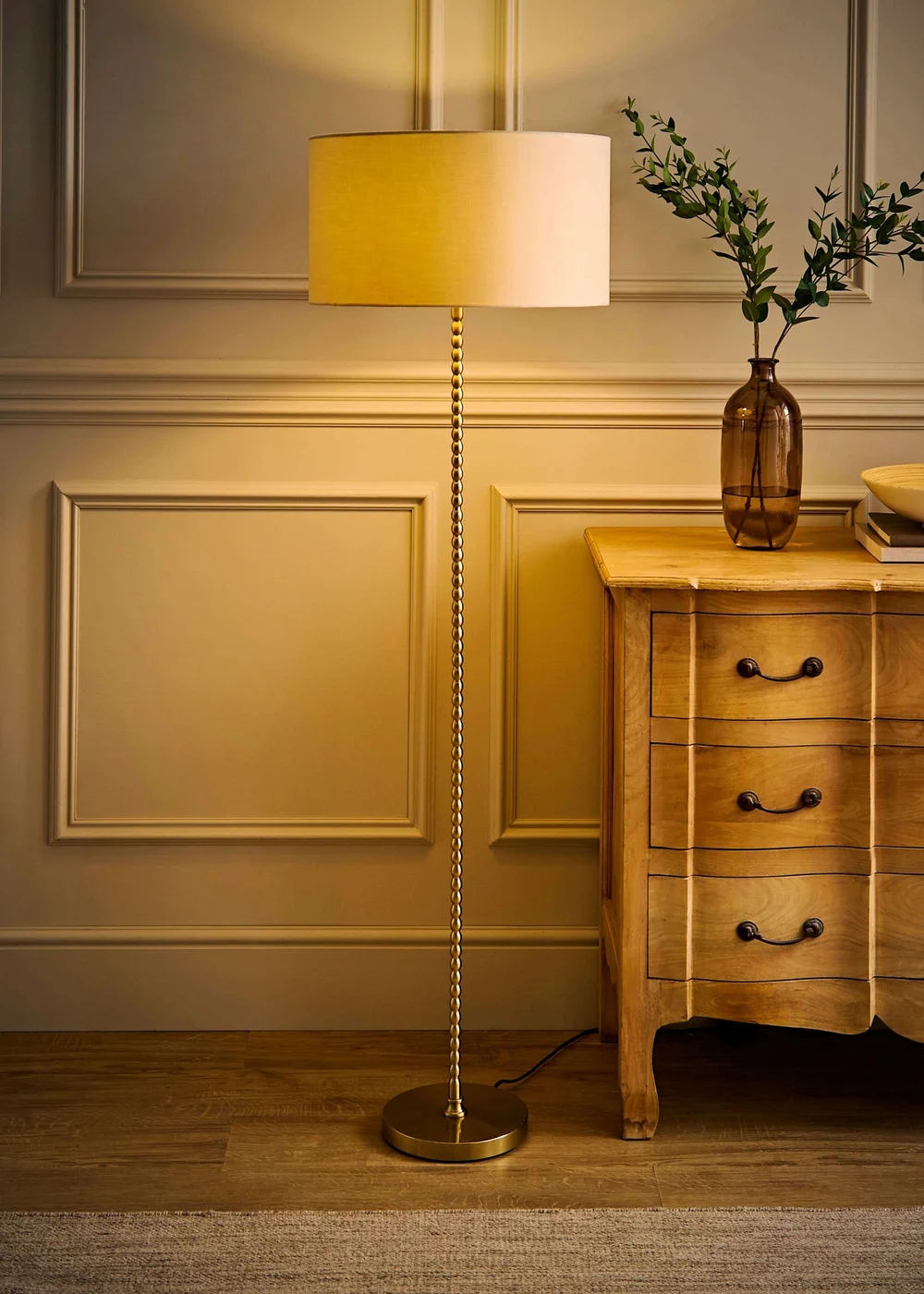 ValueLights Maeve Brushed Gold Floor Lamp with Natural Drum Shade - One Size Image 2