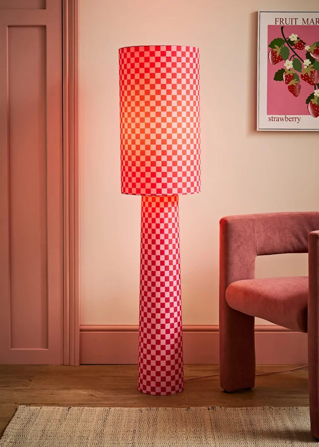 ValueLights Pritchard Pink Checkerboard Midi Floor Lamp