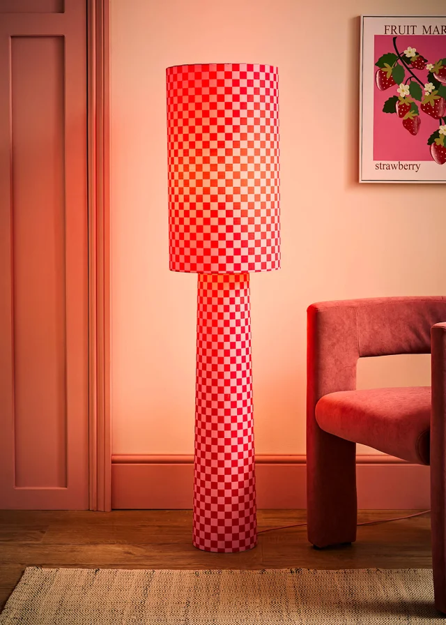 ValueLights Pritchard Pink Checkerboard Midi Floor Lamp