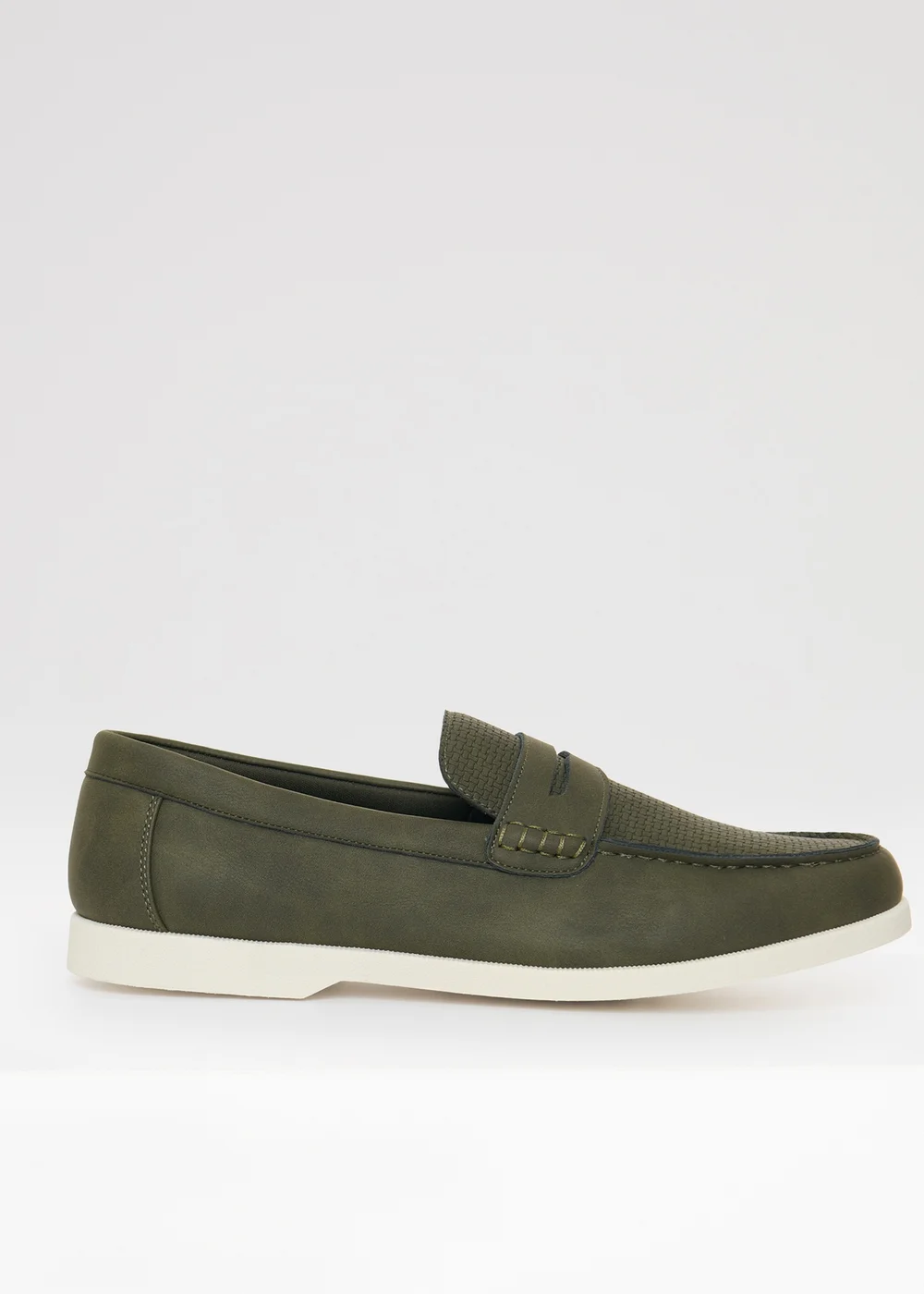Threadbare Khaki Textured Faux Suede Penny Loafers - 11 Image 1