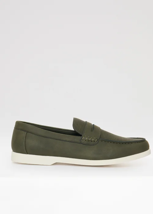 Threadbare Khaki Textured Faux Suede Penny Loafers - 11 Image 1