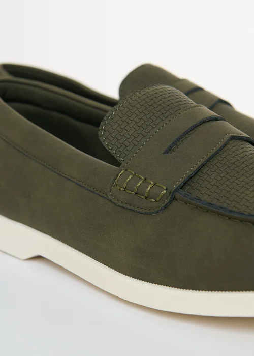 Threadbare Khaki Textured Faux Suede Penny Loafers - 11 Image 4