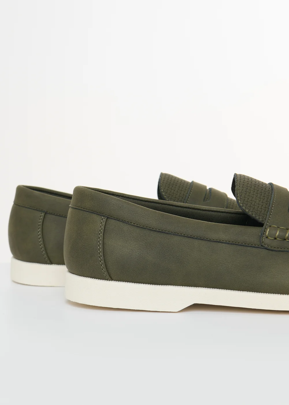 Threadbare Khaki Textured Faux Suede Penny Loafers - 11 Image 2