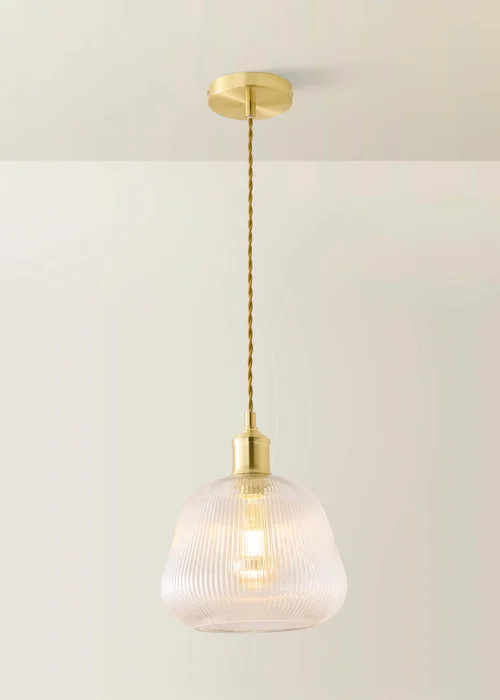 ValueLights Delora Brushed Gold Ribbed Glass Ceiling Light - One Size Image 3