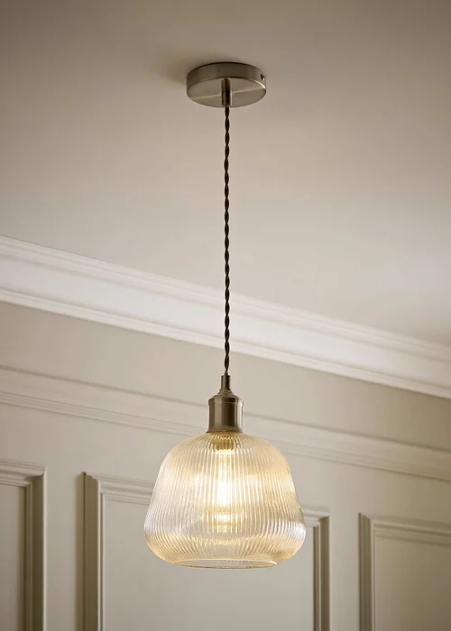 ValueLights Delora Brushed Chrome Ribbed Glass Ceiling Light - One Size Image 1