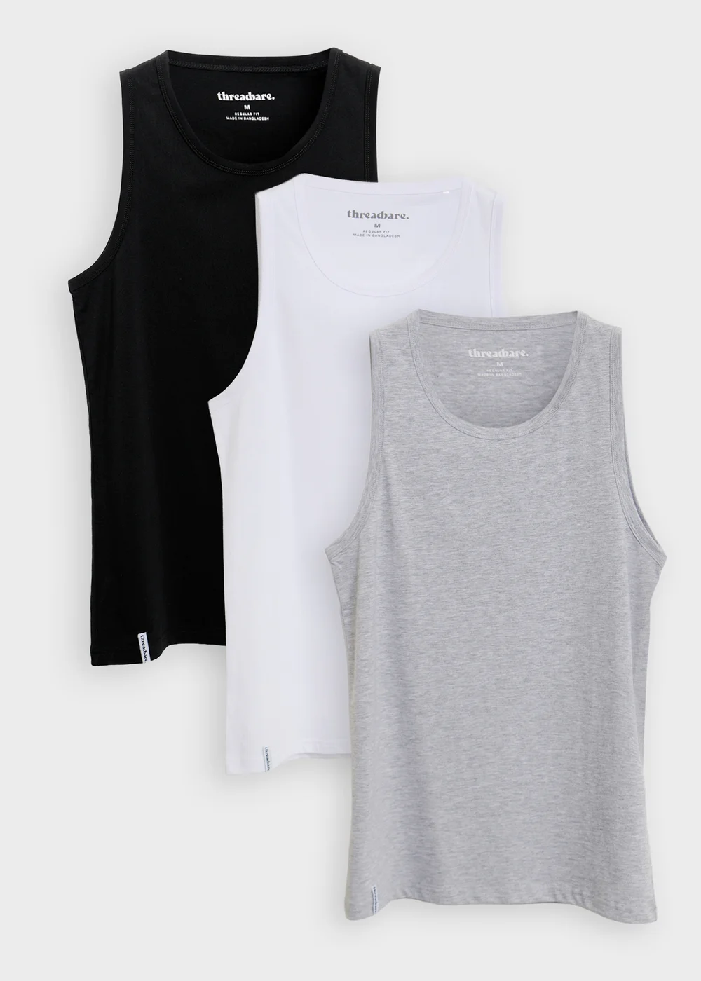 Threadbare Multi 3-Pack Cotton Crew Neck Vests - M Image 1