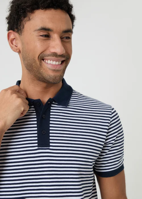 Threadbare Navy Stripe Cotton Pique Polo Shirt - S Image 4