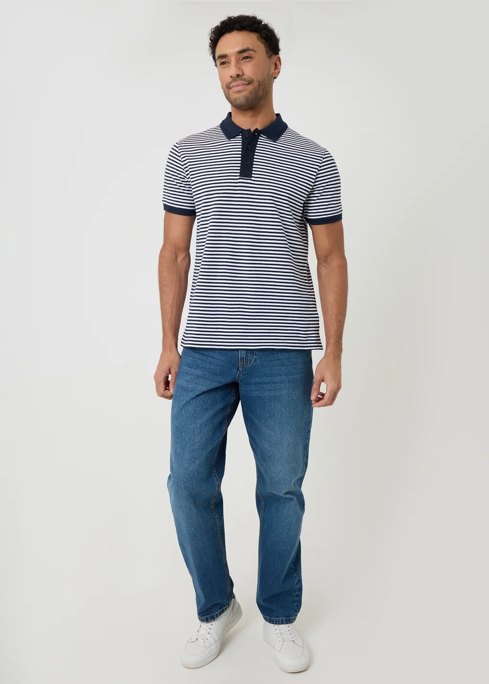 Threadbare Navy Stripe Cotton Pique Polo Shirt - S Image 3