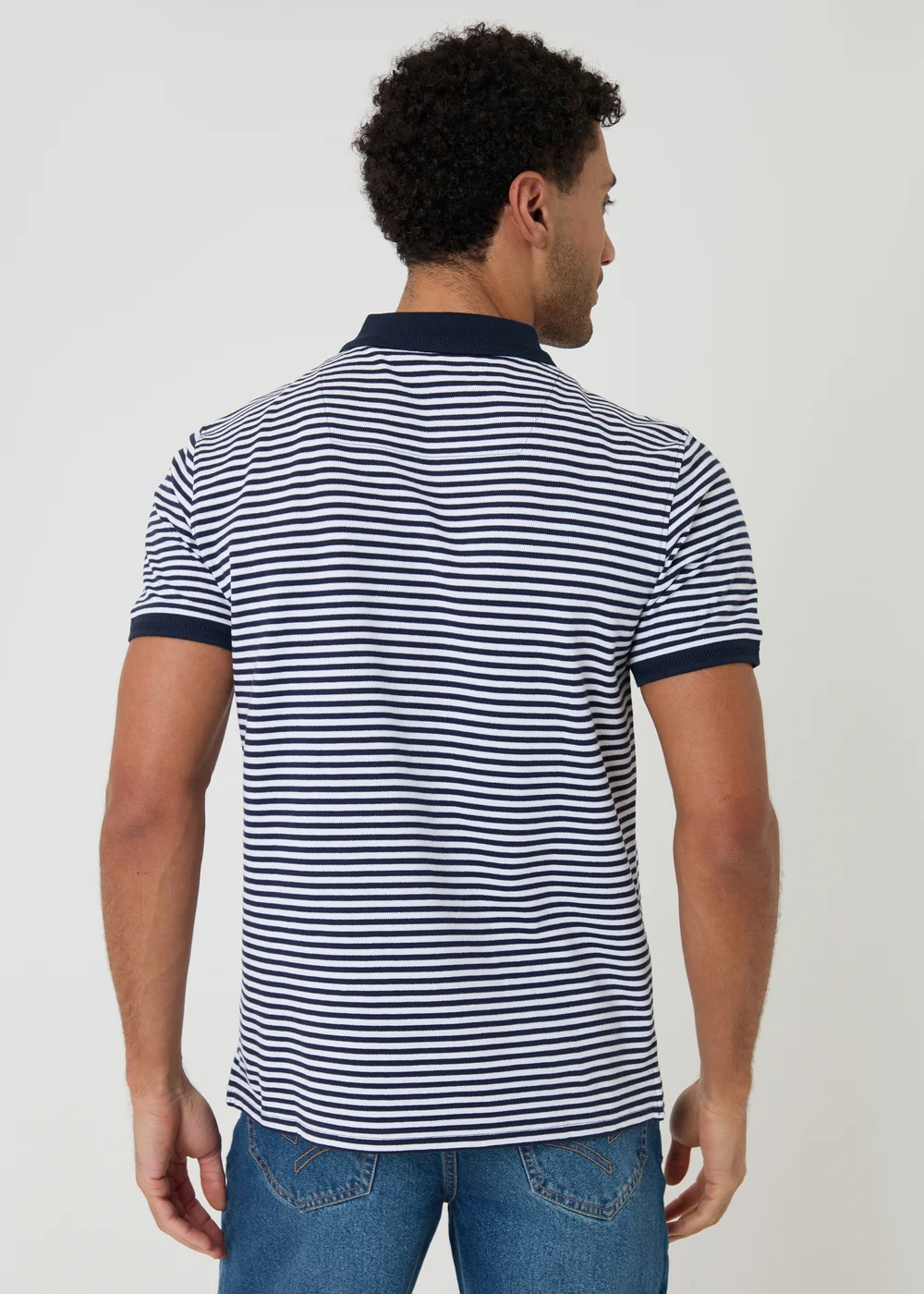 Threadbare Navy Stripe Cotton Pique Polo Shirt - S Image 2