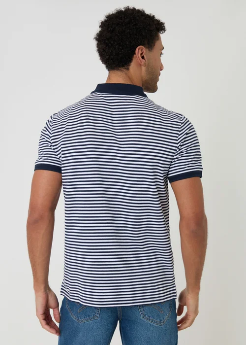 Threadbare Navy Stripe Cotton Pique Polo Shirt - S Image 2