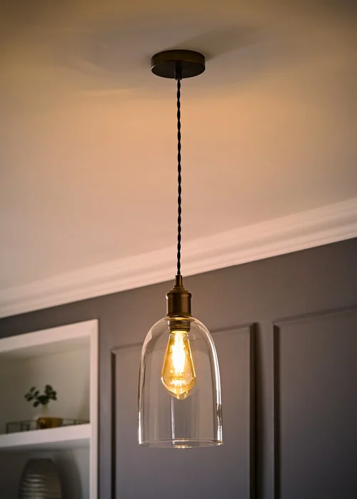 ValueLights Kira Dome Glass Brushed Brass Ceiling Light - One Size Image 2