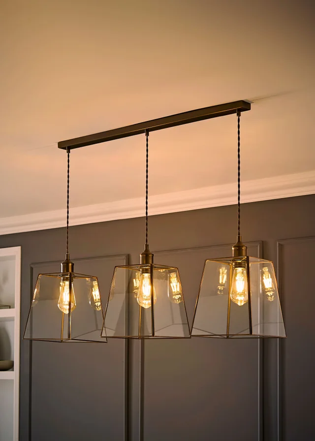 ValueLights Susie Antique Brass 3 Drop Diner Ceiling Light