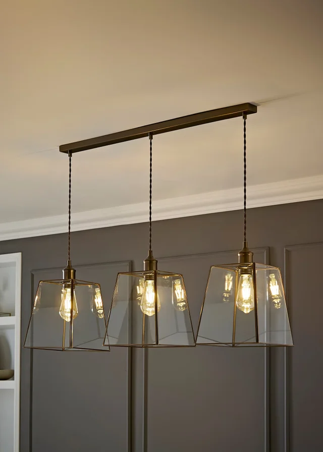 ValueLights Susie Antique Brass 3 Drop Diner Ceiling Light