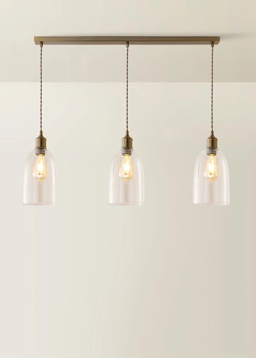 ValueLights Kira Dome Glass Brushed Brass 3 Drop Diner Ceiling Light - One Size Image 3