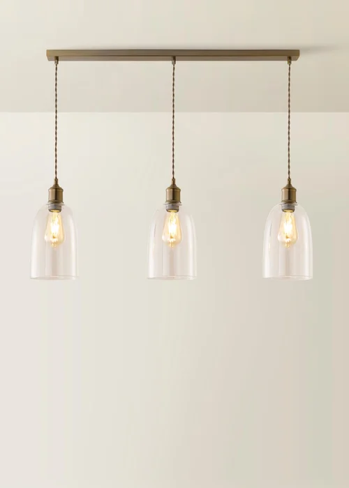 ValueLights Kira Dome Glass Brushed Brass 3 Drop Diner Ceiling Light - One Size Image 3