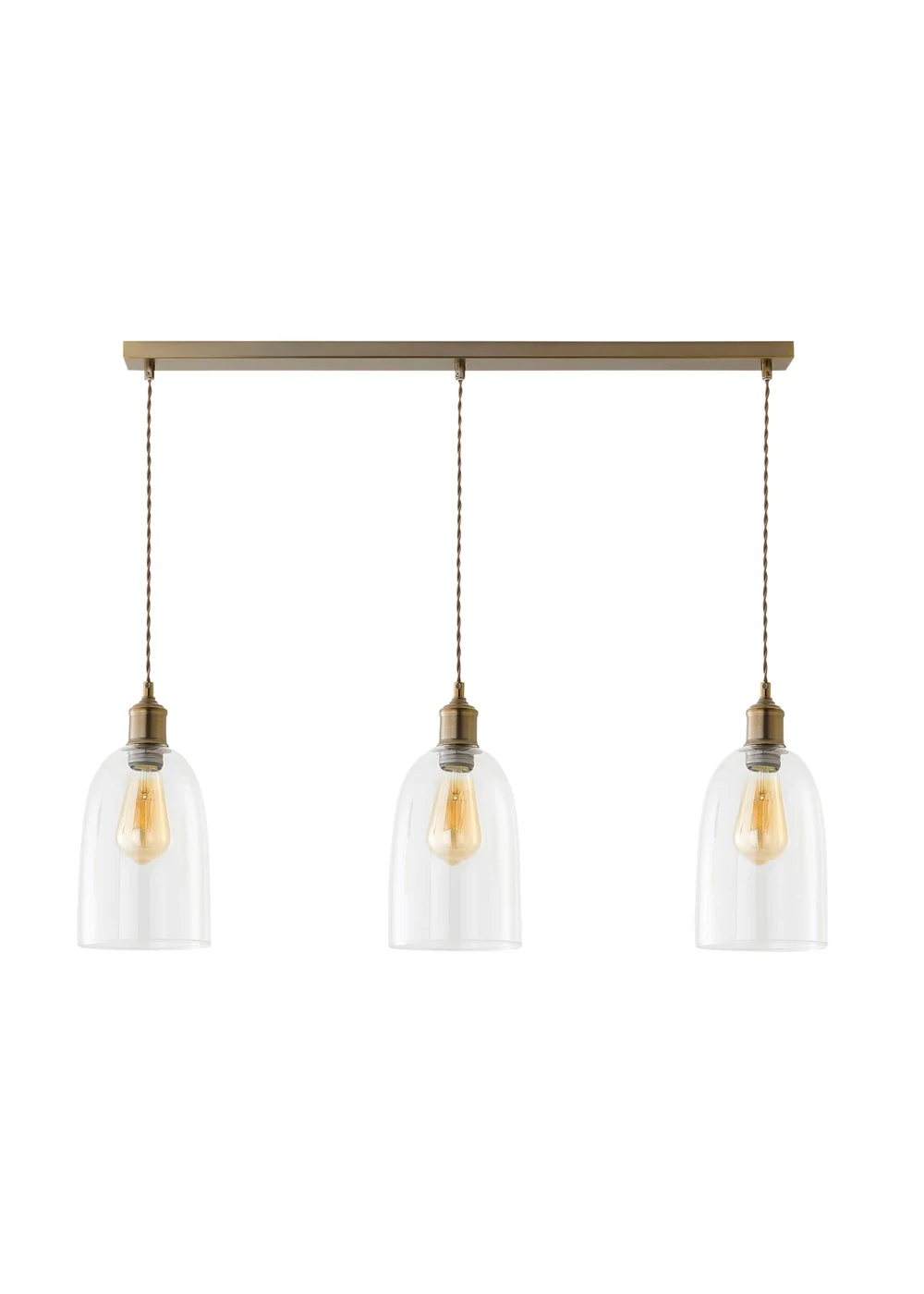 ValueLights Kira Dome Glass Brushed Brass 3 Drop Diner Ceiling Light - One Size Image 5