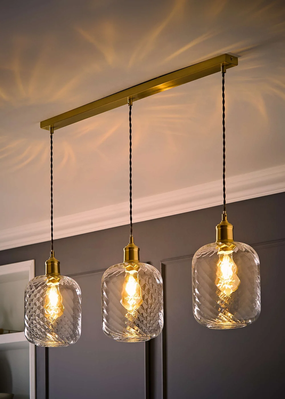ValueLights Emery Swirl Brushed Gold 3 Drop Diner Ceiling Light - One Size Image 2