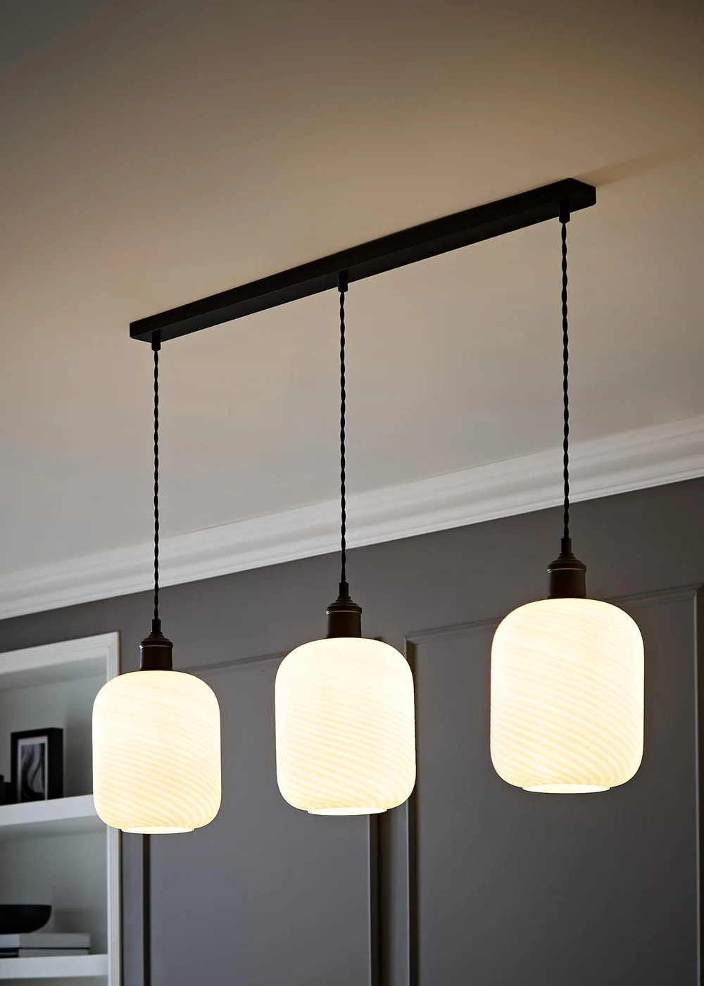 ValueLights Emery Frosted Swirl Matte Black 3 Drop Diner Ceiling Light - One Size Image 1