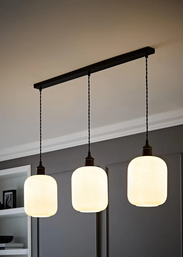 ValueLights Emery Frosted Swirl Matte Black 3 Drop Diner Ceiling Light
