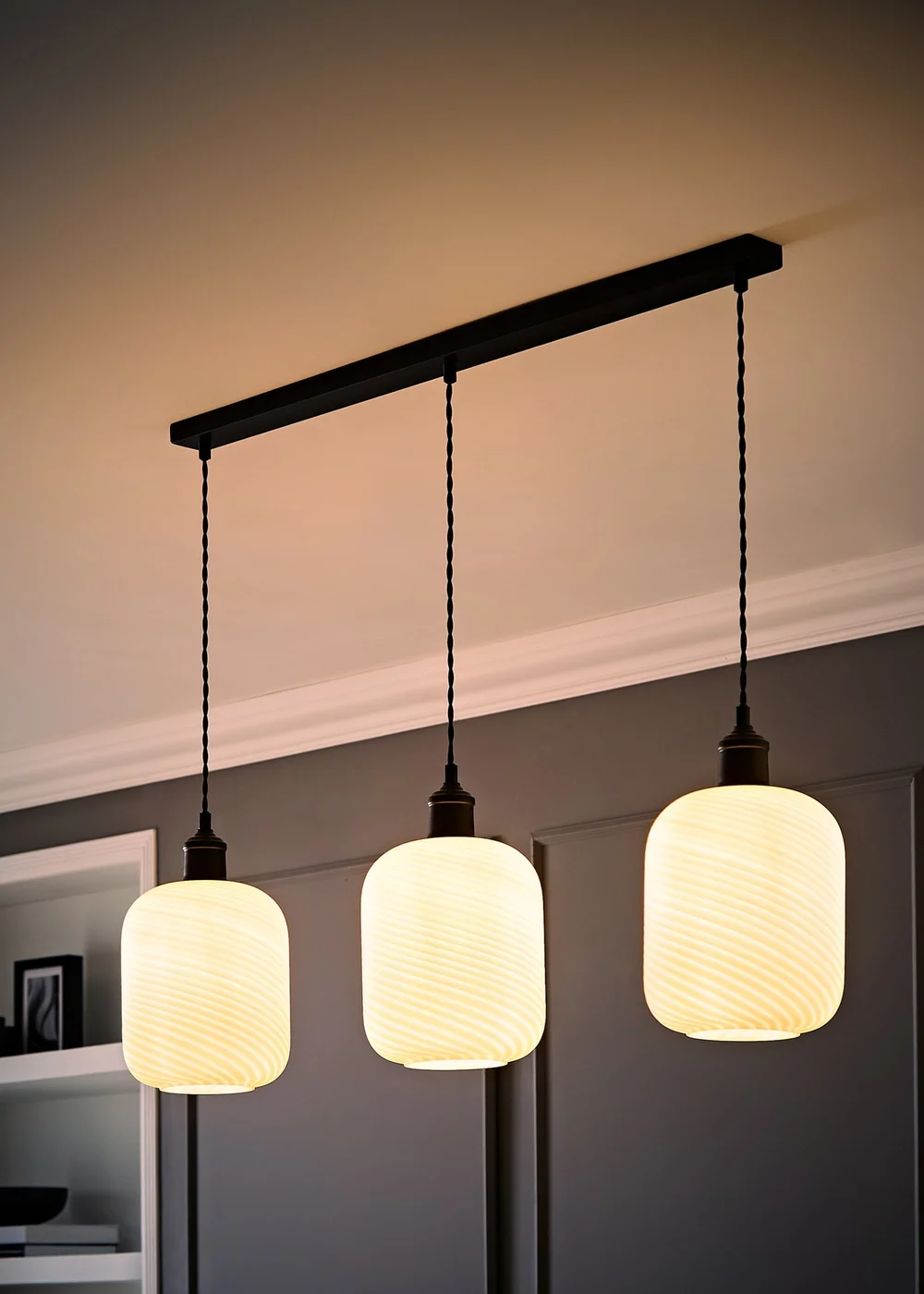 ValueLights Emery Frosted Swirl Matte Black 3 Drop Diner Ceiling Light - One Size Image 2